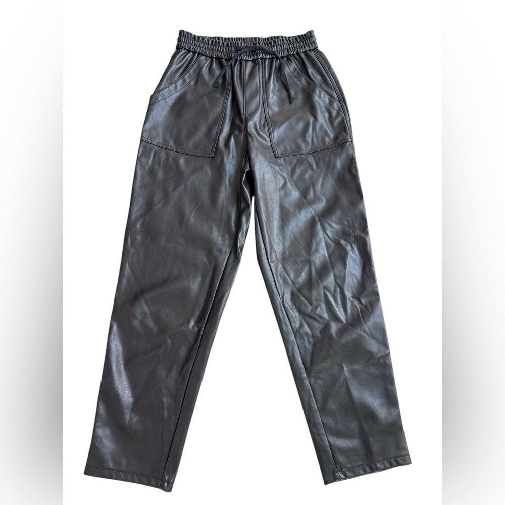Saks Fifth Avenue Black Faux  Leather Jogger Pants